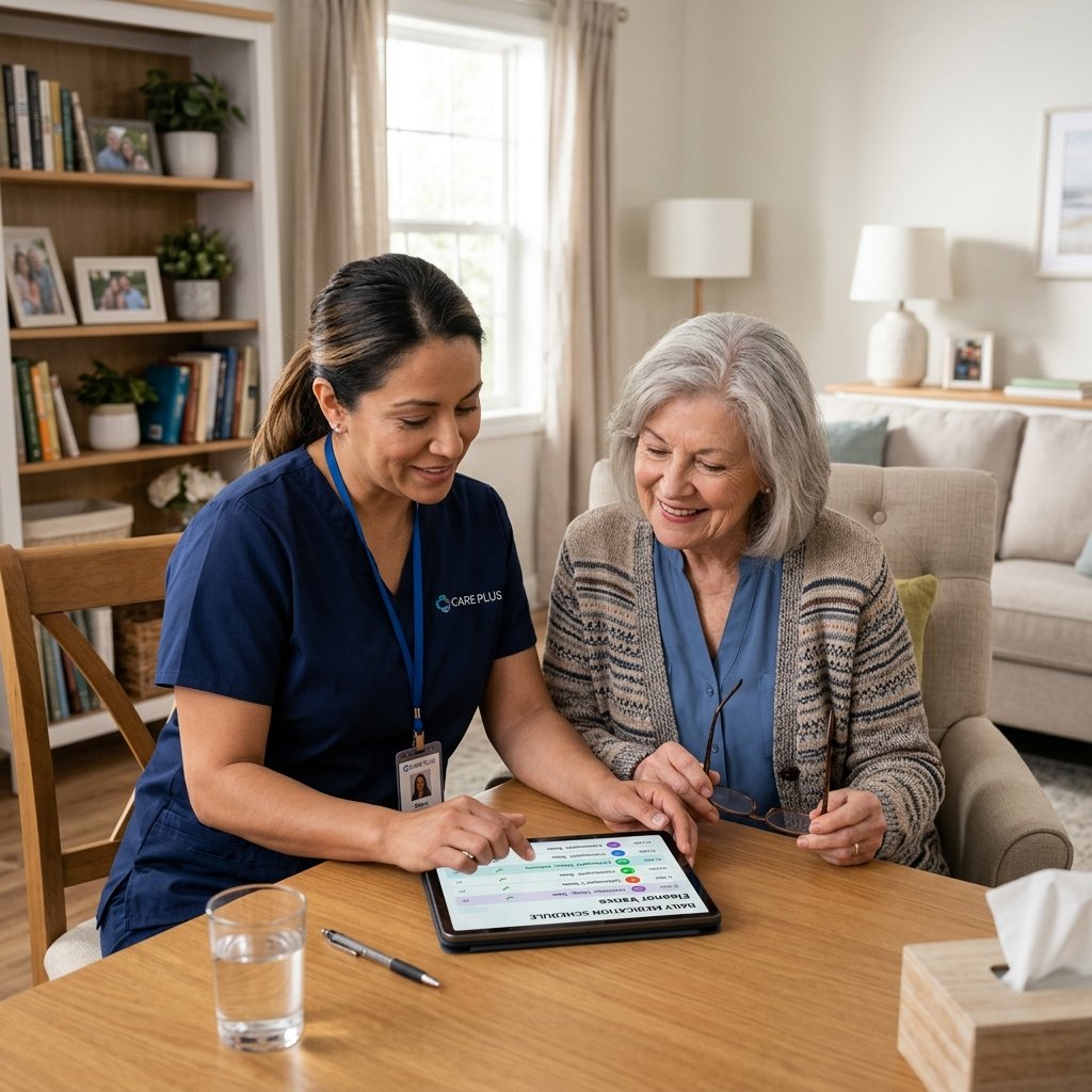 Professional carer helping client with specialized health needs